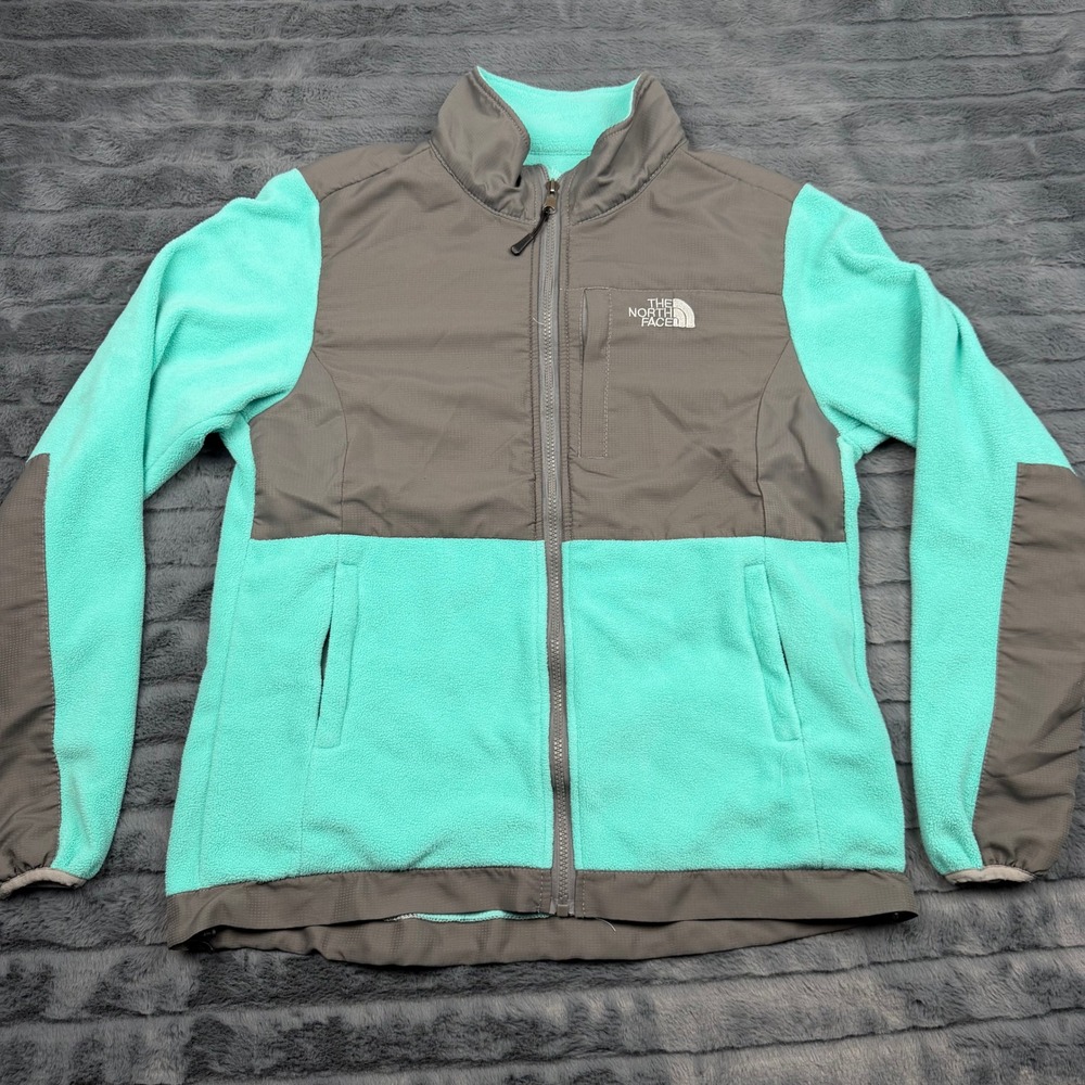 The North Face Denali Polartec Fleece Jacket Womens Large Aqua Grey Full Zip